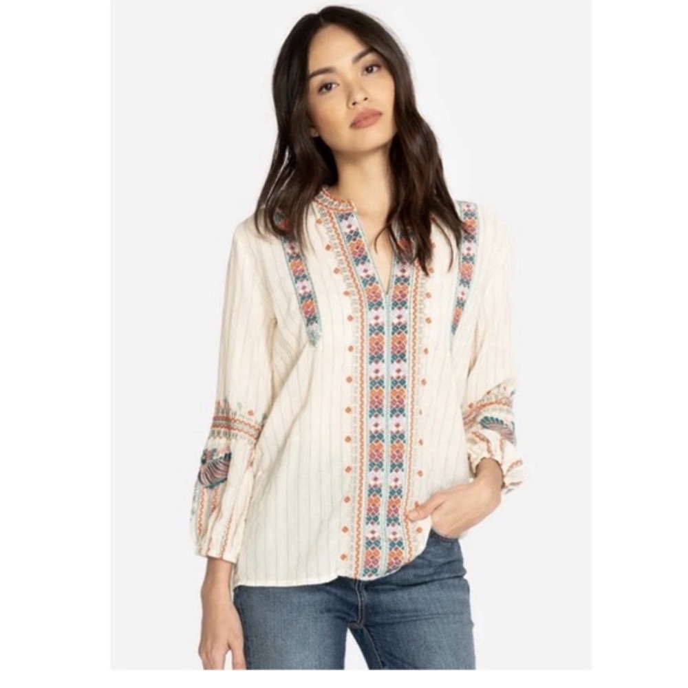 Johnny Was Workshop Claudine Paris S Embroidered Bird Boho Chic Peasant Tunic